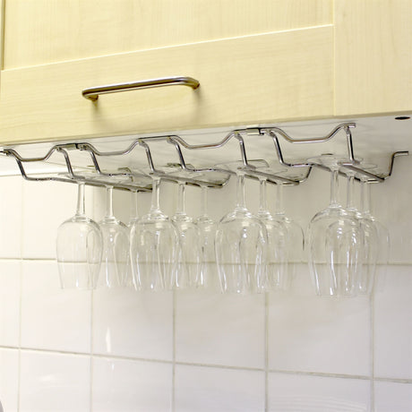 Chrome Plated Steel Wine Glass Hanging Rack - 4 Columns