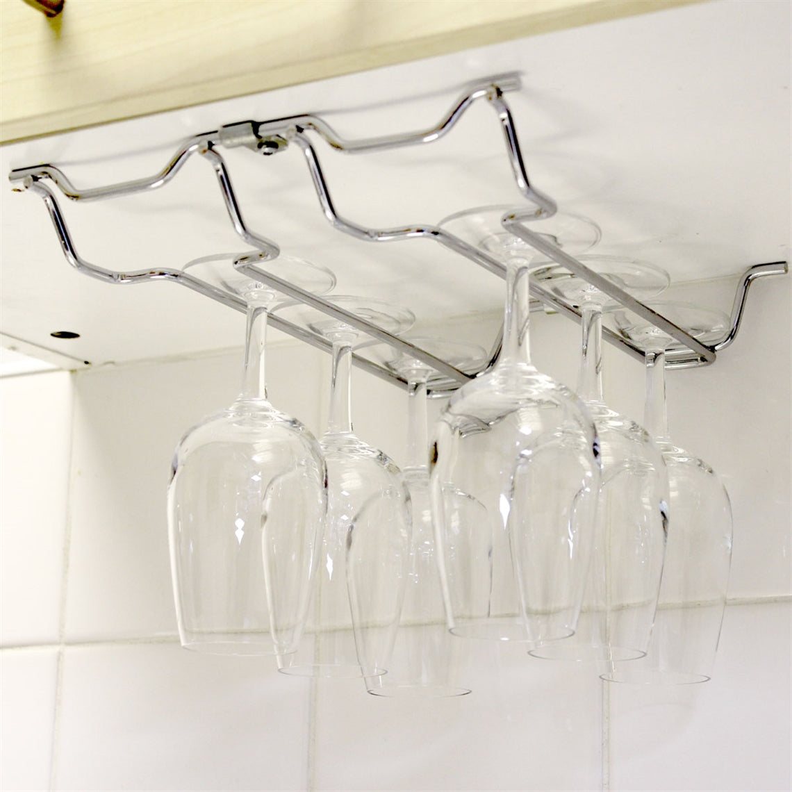 Chrome Plated Steel Wine Glass Hanging Rack - 2 Columns