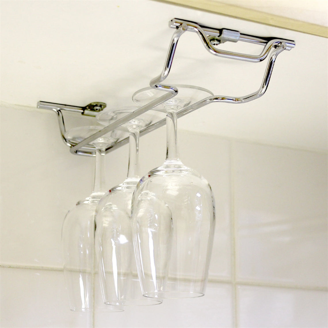 Chrome Plated Steel Wine Glass Hanging Rack - 1 Column