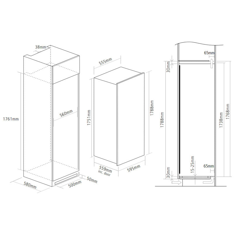 Caple Wine Cabinet Sense - 3 Temperature Slot-In - Black WC1796