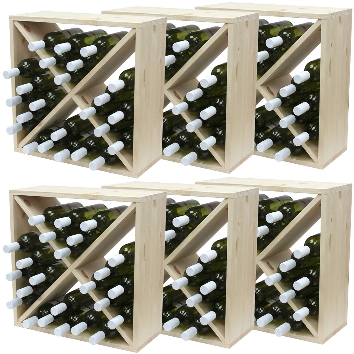 Pine Wooden Wine Rack - Cellar Cubes - 144 Bottles - 223mm Deep - Set ...