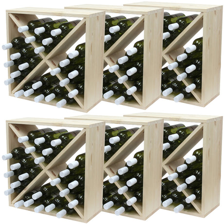 Pine Wooden Wine Rack - Cellar Cubes - 144 Bottles - 223mm Deep - Set of 6