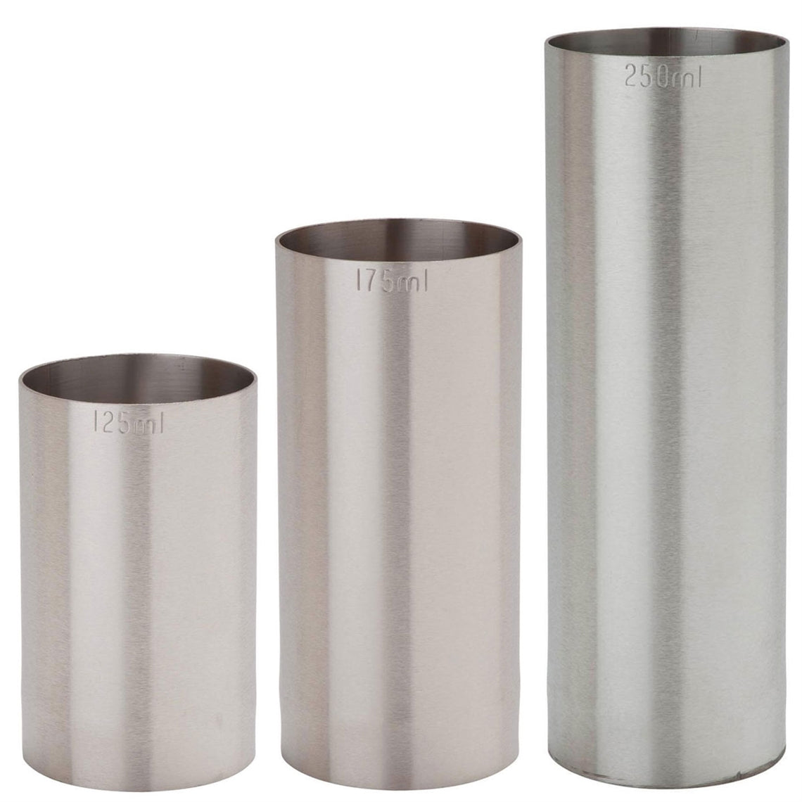 Professional Stainless Steel Thimble Bar Wine Measure Set - 1x 125ml 1x 175ml 1x 250ml