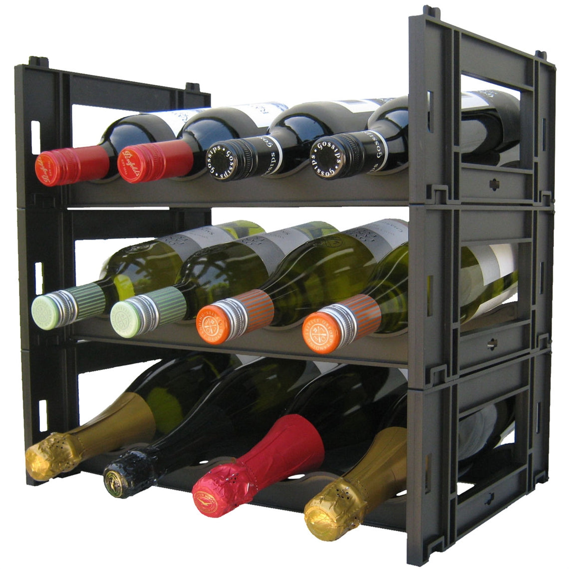 EziRak 12 Bottle Plastic Self-Assembly Wine Rack - Black