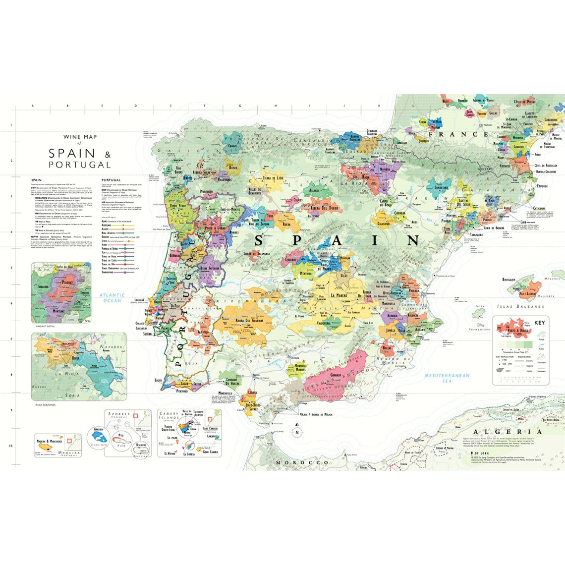 De Long’s Wine Map of the Iberian Peninsula (Spain & Portugal) - Bookshelf Edition