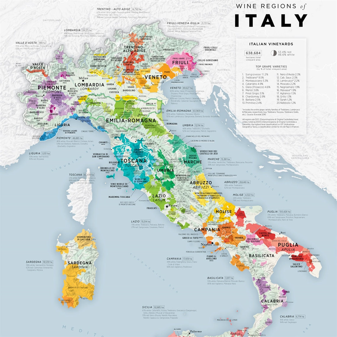 De Long’s VINO.ONE Series Wine Map of Italy