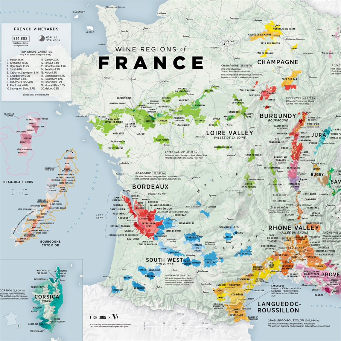 De Long’s VINO.ONE Series Wine Map of France, Wine Education/Wine ...