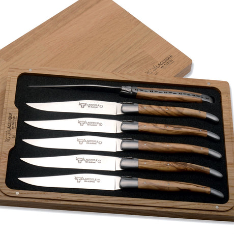 Laguiole en Aubrac 6 Piece Steak Knives Set - Olive Wood Handles