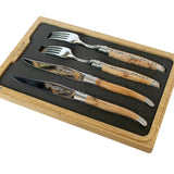 Laguiole en Aubrac 4 Piece Knife and Fork Set - Juniper Wood Handles