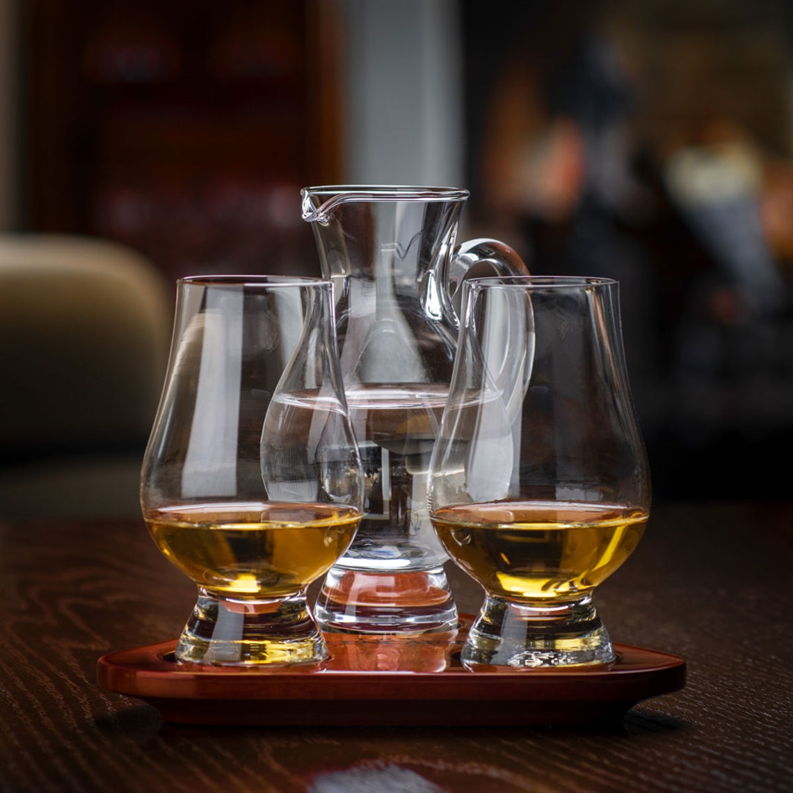 The Glencairn Official Whisky Glass and Whisky Jug Flight Tasting Tray - Set of 2 Glasses & 1 Jug