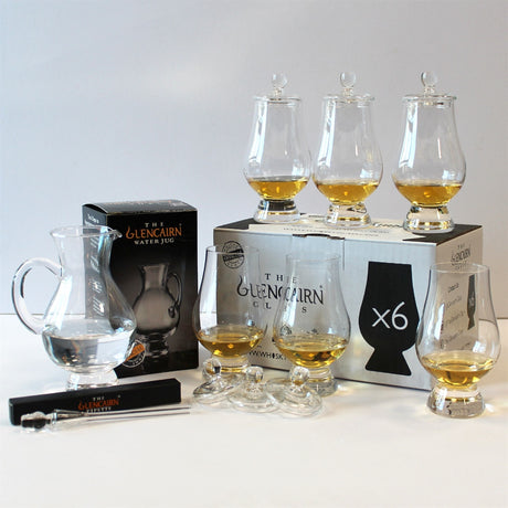 The Glencairn Official Whisky Glass Tasting Set - 6 Glasses, 1 Jug, 6 Caps, 1 Pipette