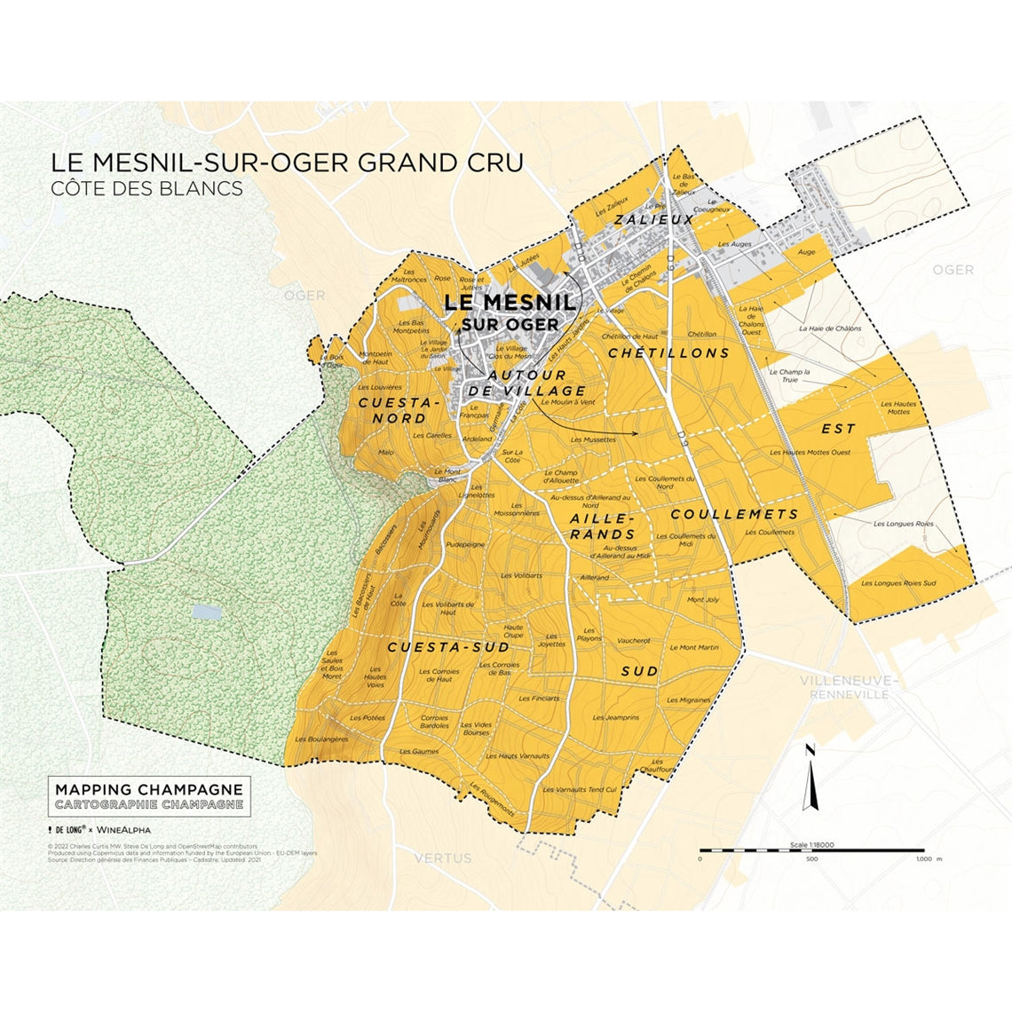 De Long’s Map of Côte des Blancs Champagne - Le Mesnil-sur-Oger Grand Cru