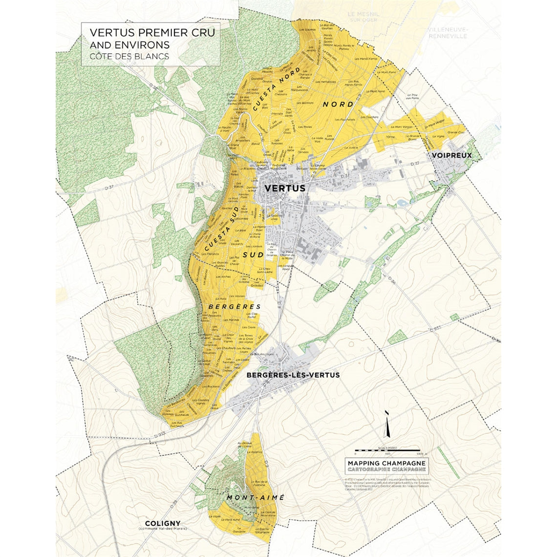 De Long’s Map of Côte des Blancs Champagne - Vertus Premier Cru