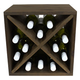 Pine Wooden Wine Rack - Mini Cellar Cube - Dark Oak Stain - 12 Bottles - 298mm Deep