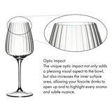 Certainly! Here is your rewritten sentence using the product data: The Riedel Restaurant Grape Optical White Wine / Champagne / Spritz Glass 590ml (Set of 12) features vertical optical lines, shown magnified here for detail. Crafted from lead-free crystal, these glasses by Riedel are designed to enhance visual appeal and increase surface area—amplifying aroma and nuance—while reflecting the superior craftsmanship synonymous with the Riedel Restaurant collection.