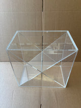 Ex-Display Clear Perspex Wine Cube – 300mm Deep - Approx. 24 Bottles, a clear acrylic wine display cube with an x-shaped interior partition.