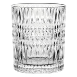 A clear crystal glass tumbler with a textured, diamond-patterned surface, echoing the refined style of the Nachtmann Ethno Whisky Decanter & Two Glass Set from Nachtmann, shown against a white background.