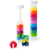 A set of colorful wine glass identifiers from Pulltex, made of flexible rubber, displayed in a transparent plastic tube with a white cap, alongside a few identifiers arranged outside the tube for visibility.