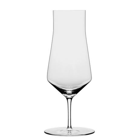 Clear, mouth-blown crystal Zalto Denk Art Cask Stemmed Spirit Glass with a flared, angular bowl.