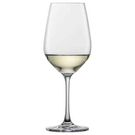 A single Schott Zwiesel Forte White Wine / Tasting Glass filled with a small amount of white wine.