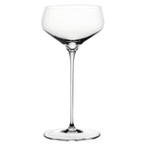 Two empty Spiegelau Hi-Lite Coupette / Cocktail Saucers by Spiegelau, each featuring a wide bowl and long stem, are standing upright on a plain white background.