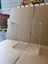 Ex-Display Clear Perspex Wine Cube – 225mm Deep - Approx. 24 Bottles, a square clear acrylic wine display cube with an X-shaped divider inside.