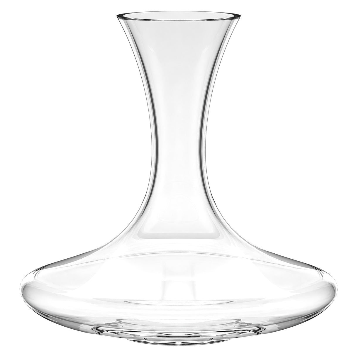 The Stölzle Classic Mouth-Blown Red Wine Decanter 750ml features a wide base and flared neck, ideal for aerating wine. Handmade from crystal, it stands elegantly empty against a white background, perfect for serving your favorite reds.
