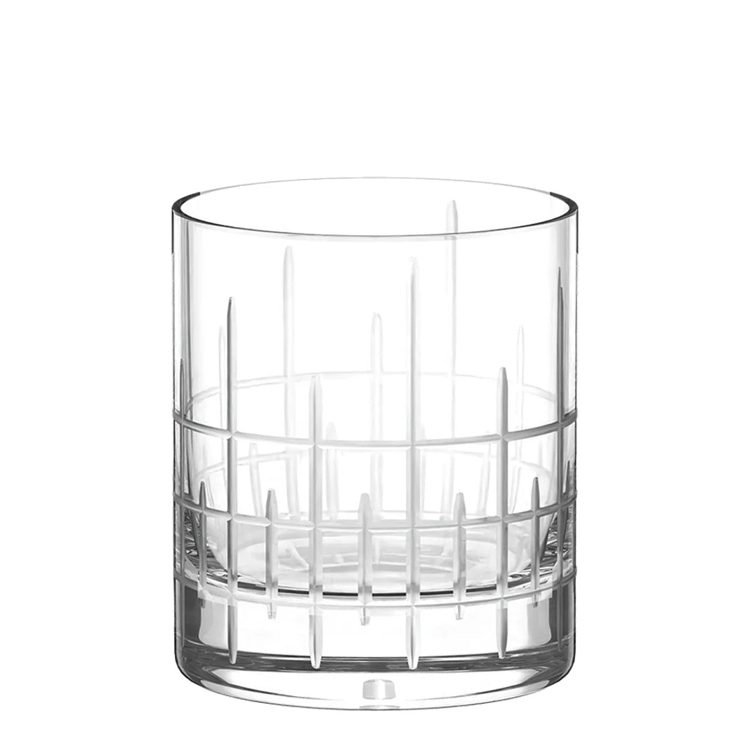 Clear crystal Stölzle Manhattan Bar Whisky Tumbler 320ml from the Manhattan bar collection, featuring an etched grid pattern around the lower half.
