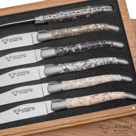 Laguiole en Aubrac 6 Piece Steak Knives Set - Mixed Shell Handles