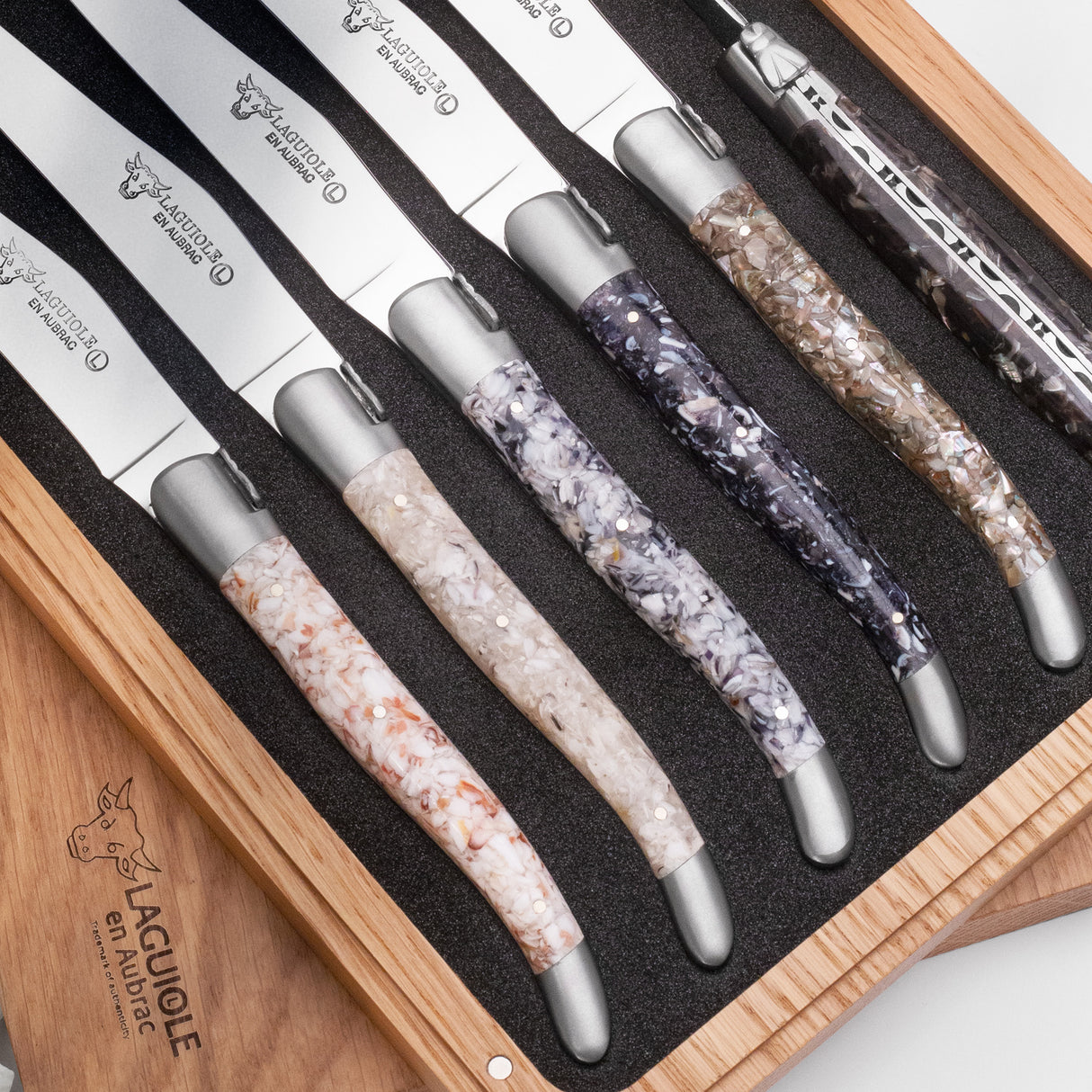 Laguiole en Aubrac 6 Piece Steak Knives Set - Mixed Shell Handles
