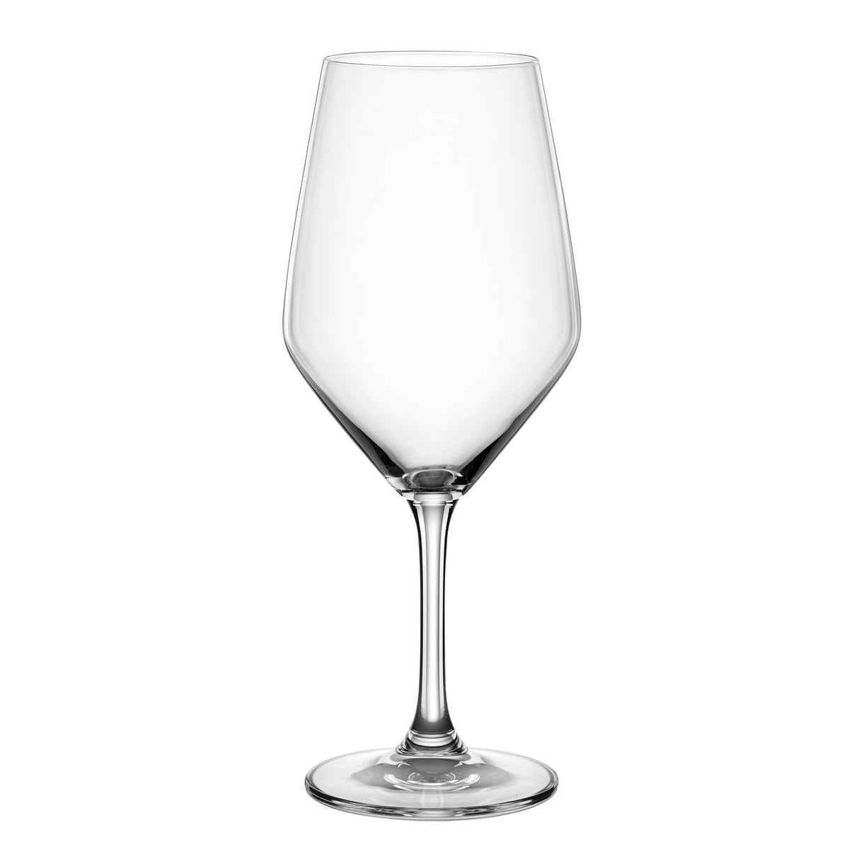 A set of six clear Spiegelau Festino Universal Red & White Wine Glasses, each featuring a long stem and wide bowl, displayed empty against a plain white background. These elegant crystal glasses from Spiegelau are also dishwasher safe for convenient cleaning.