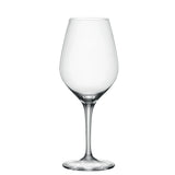 A clear Spiegelau Restaurant Authentis Small White Wine Glass, with a tall stem and a wide bowl, stands upright against a white background.