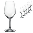 A set of six Spiegelau Expert Wine Tasting Glasses (260ml) is arranged in a diagonal line on a white background, with one prominent Spiegelau glass in the foreground and the other glasses appearing gradually smaller behind it.