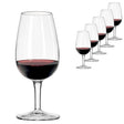 A set of six Luigi Bormioli ISO Type Wine Tasting Glasses (41cl), arranged with one glass prominent in the foreground and the other five receding, perfect for professional wine tasting.