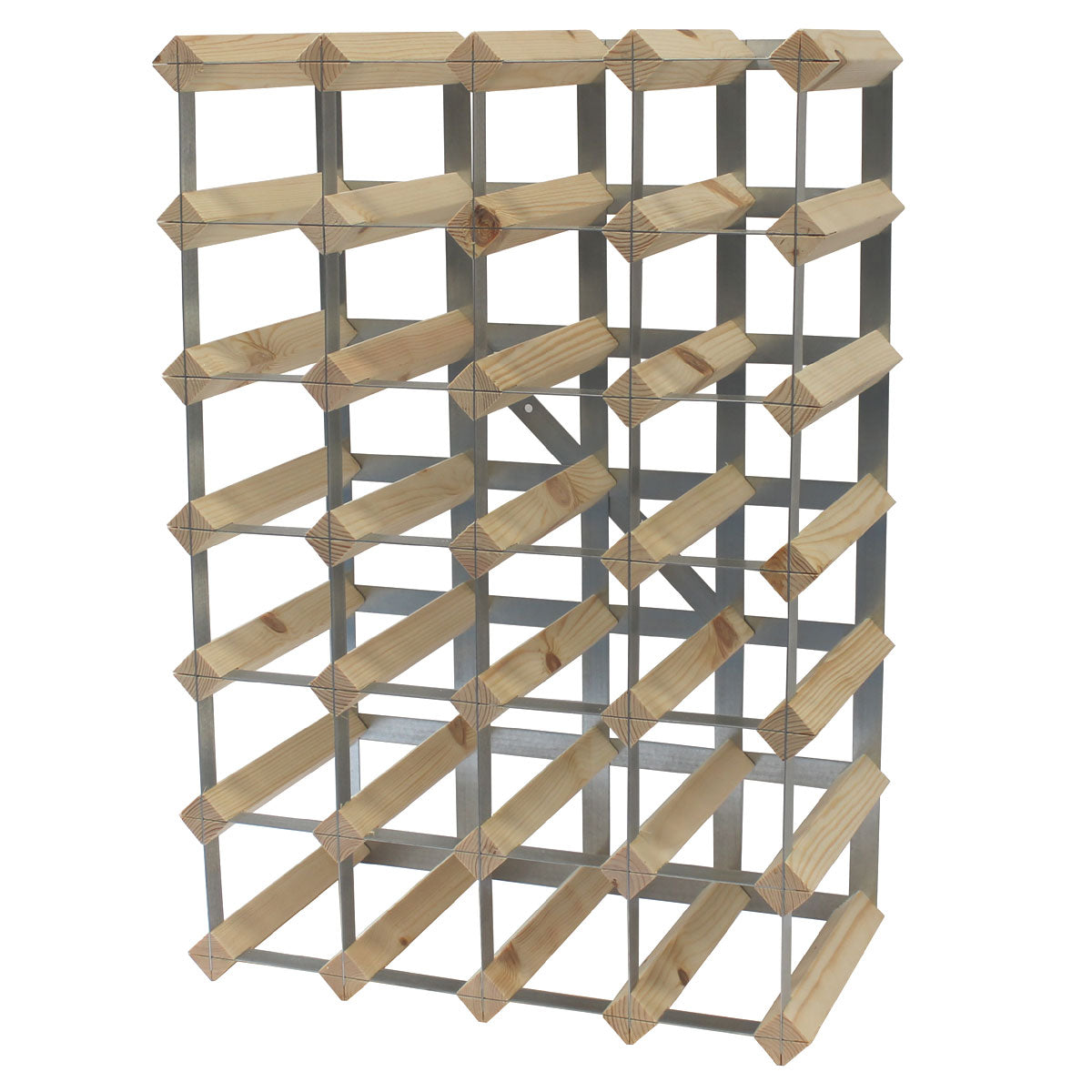 Fully Assembled Wooden Wine Rack - Natural Pine & Galvanised Steel 30 Bottle 6 x 4