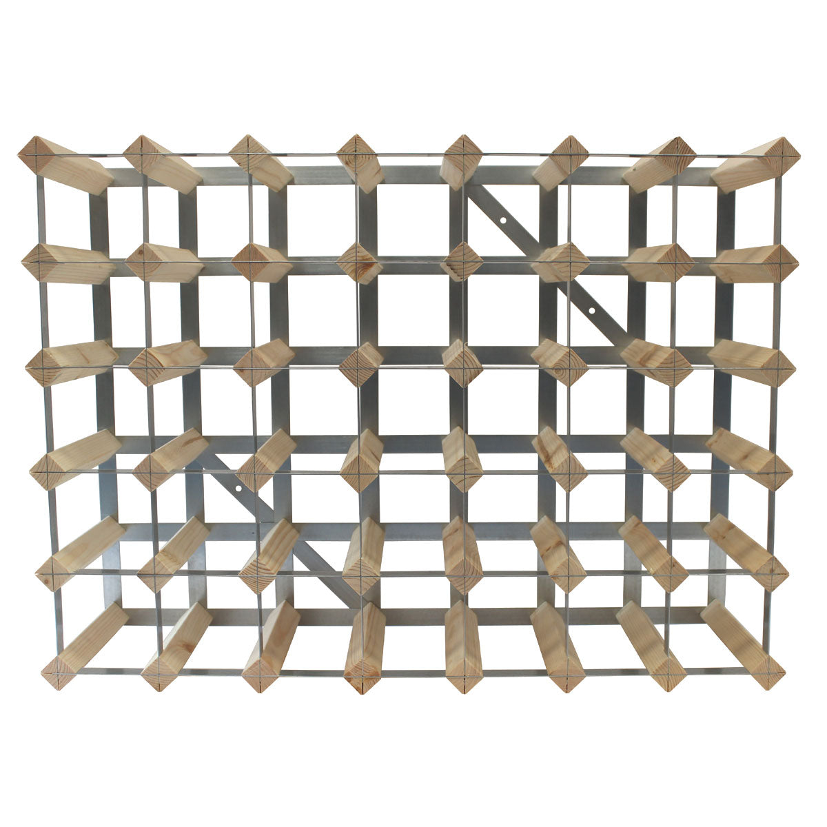 Fully Assembled Wooden Wine Rack - Natural Pine & Galvanised Steel 42 Bottle 7 x 5