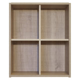 Introducing the Malbec Self-Assembly Series - 60 Bottle Melamine Wine Rack Kit by Wineware: Featuring a square design with four equal compartments arranged in a 2x2 grid, this practical unit boasts a rustic oak effect melamine finish for a warm, natural appearance. Ideal for use as both a wine rack and display shelf, its versatile construction is designed for easy self-assembly and sits elegantly against any plain background.