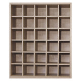 A Wineware Malbec Self-Assembly Series 30-bottle wine rack kit in a rustic oak effect, featuring 30 square compartments arranged in five rows and six columns. The melamine display case is viewed from the front and is empty.