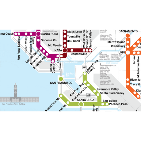 De Long’s Metro Wine Map of California - Wine Regions