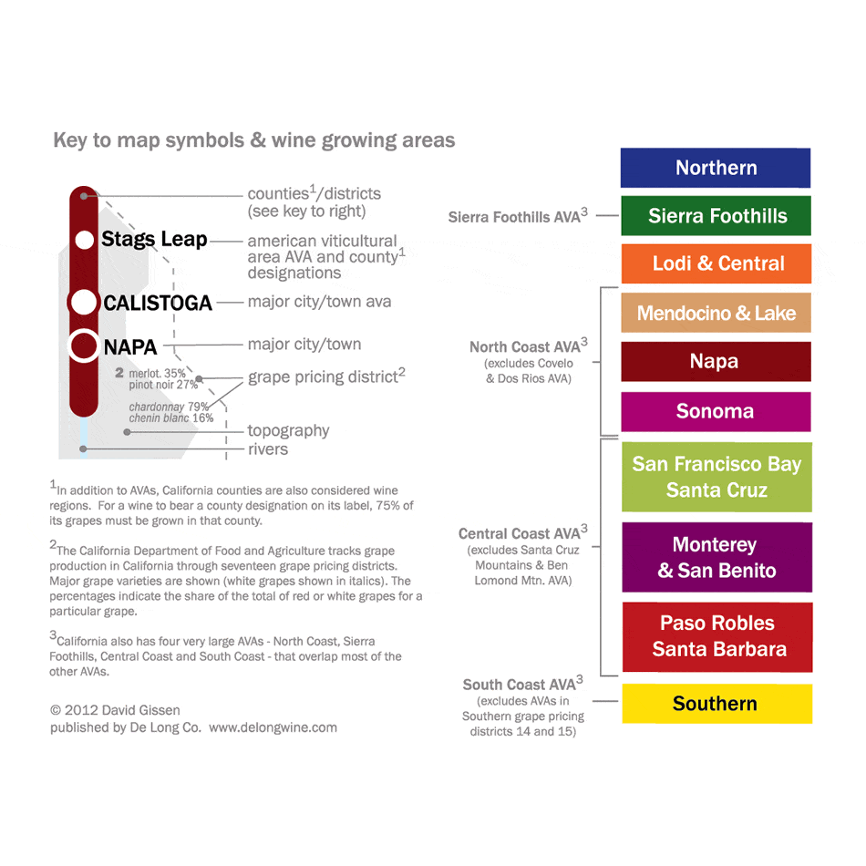 De Long’s Metro Wine Map of California - Wine Regions