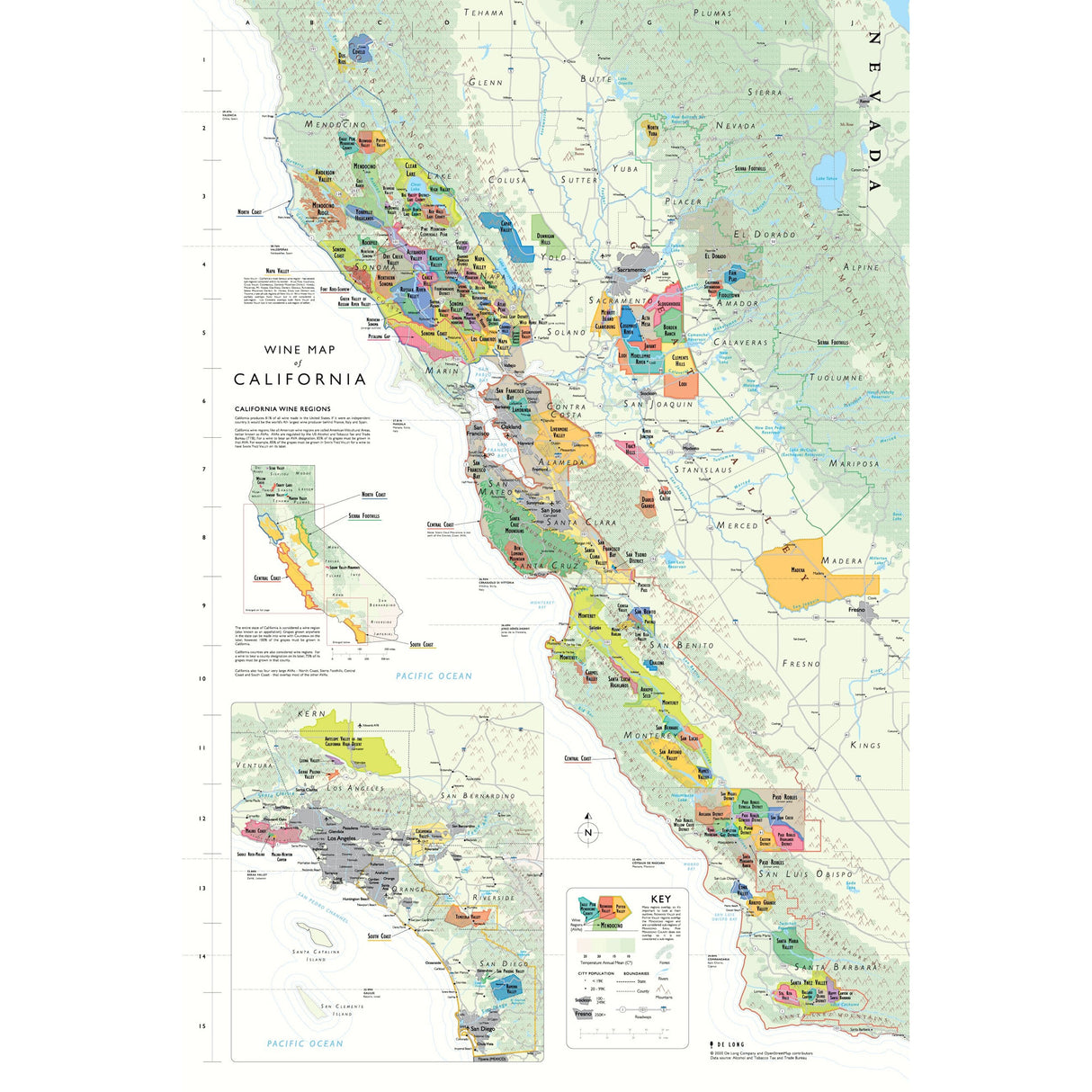 De Long’s Wine Map of California - Wine Regions