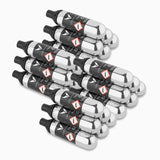 Twelve silver Coravin Pure Argon Gas Replacement Capsules with black nozzles, arranged in two rows for wine preservation.