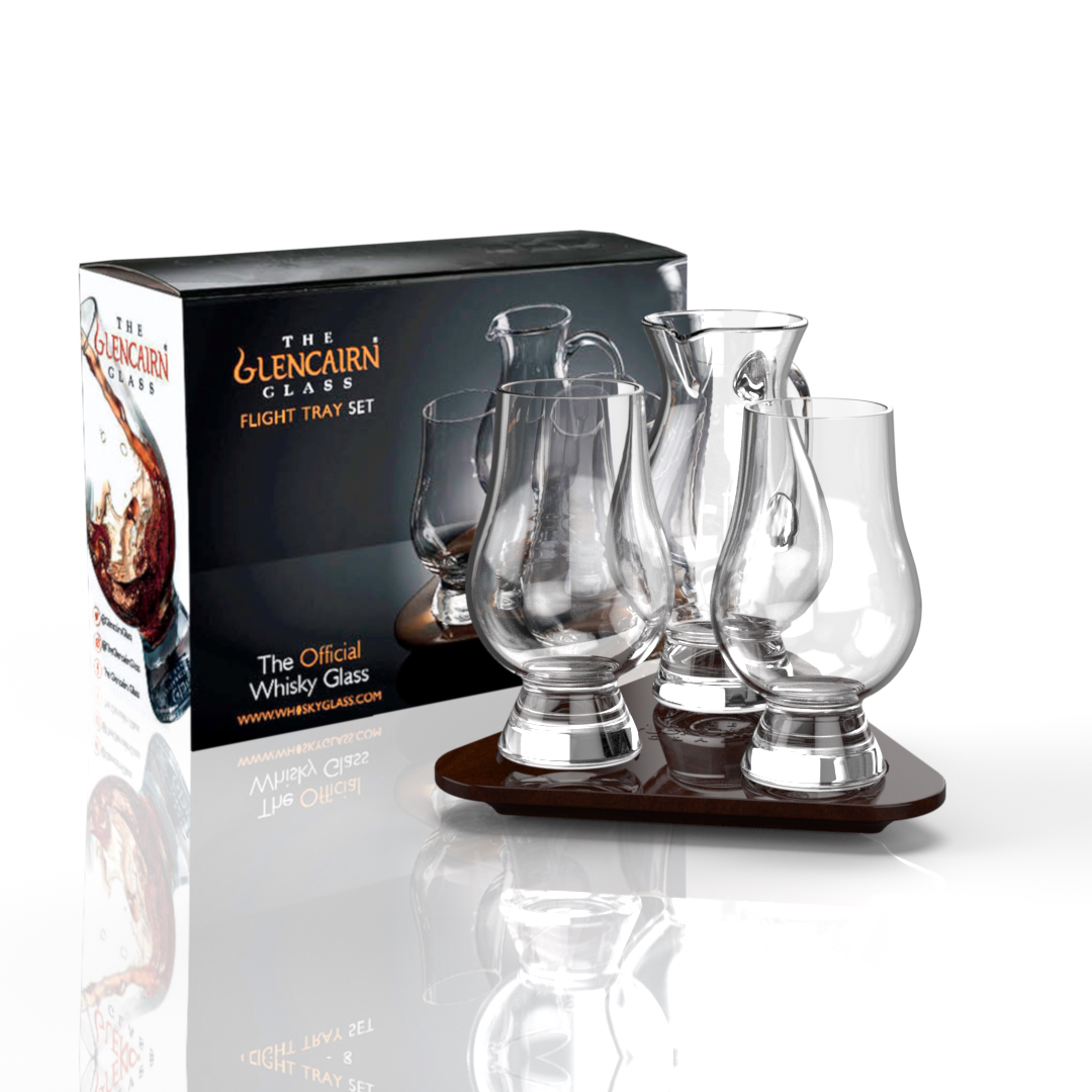 The Glencairn Official Whisky Glass and Whisky Jug Flight Tasting Tray - Set of 2 Glasses & 1 Jug