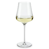 A set of two Gabriel-Glas StandArt Universal Red & White Wine Glasses by Gabriel-Glas, each with a long stem and made from elegant lead-free crystal, is partially filled with white wine and displayed against a plain white background. These glasses are designed to enhance the tasting experience while beautifully displaying the wine’s delicate color.