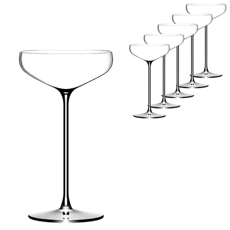 A set of six Lehmann Glass La Creative Paris Cocktail Glass 200ml clear lead-free crystal glasses, with one in the foreground and five lined up behind it.