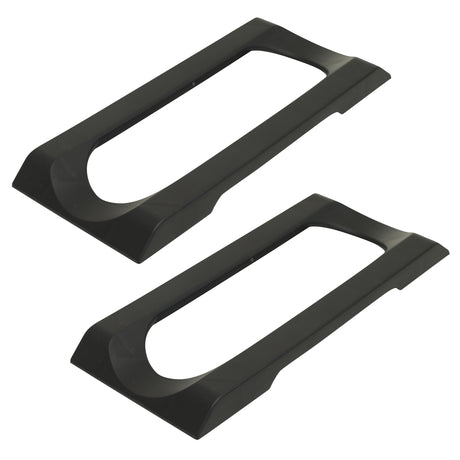The Stakrax Plastic Wine Rack Black Top Plate – Set of 2 by Stakrax features two black, rectangular plastic frames with rounded inner edges, positioned parallel to each other on a white background, serving as foundational components for the modular Stakrax wine rack system.