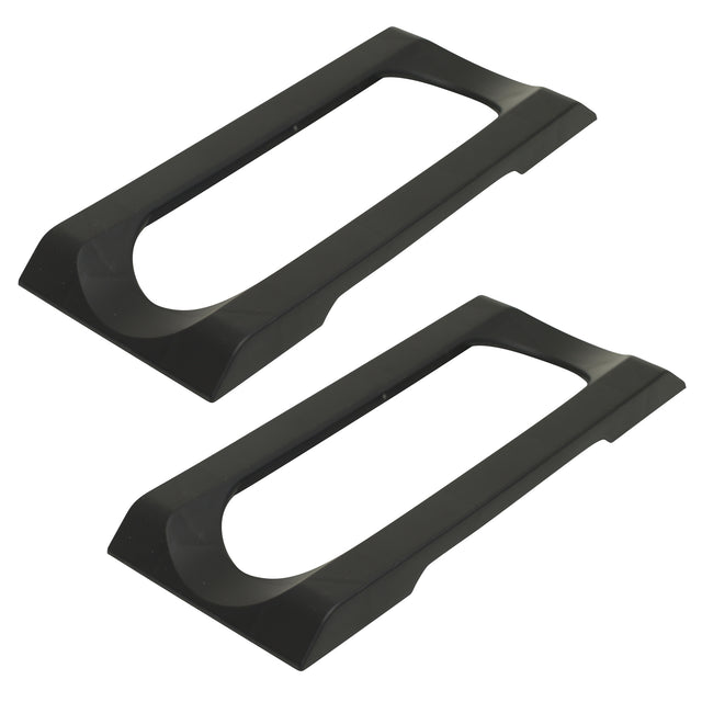 The Stakrax Plastic Wine Rack Black Top Plate – Set of 2 by Stakrax features two black, rectangular plastic frames with rounded inner edges, positioned parallel to each other on a white background, serving as foundational components for the modular Stakrax wine rack system.