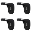 The Stakrax Plastic Wine Rack Black Wall Brackets - Set of 4, from Stakrax, features four identical black plastic brackets with slots for attachment and protruding tabs. Arranged in a two-by-two grid on a white background, these brackets are designed for use with modular wine storage systems like the Stakrax wine rack, providing sturdy and customizable support.