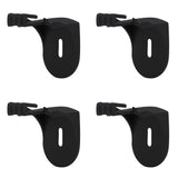 The Stakrax Plastic Wine Rack Black Wall Brackets - Set of 4, from Stakrax, features four identical black plastic brackets with slots for attachment and protruding tabs. Arranged in a two-by-two grid on a white background, these brackets are designed for use with modular wine storage systems like the Stakrax wine rack, providing sturdy and customizable support.