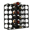 The Stakrax 30 Bottle Plastic Wine Rack in black by Stakrax displays several wine bottles with empty slots for expansion, set against a white background—ideal for modular and expandable wine storage.